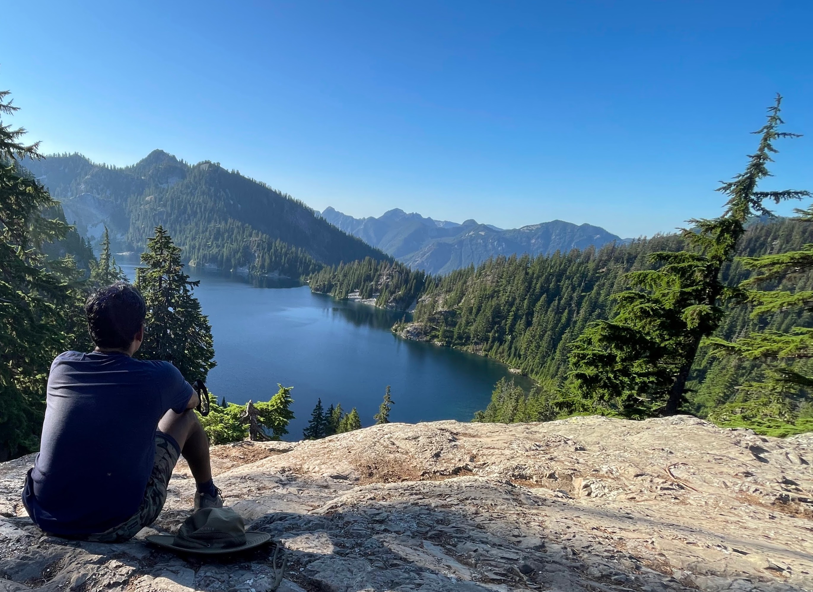 Karthikeyan hiking in the Pacific Northwest mountains